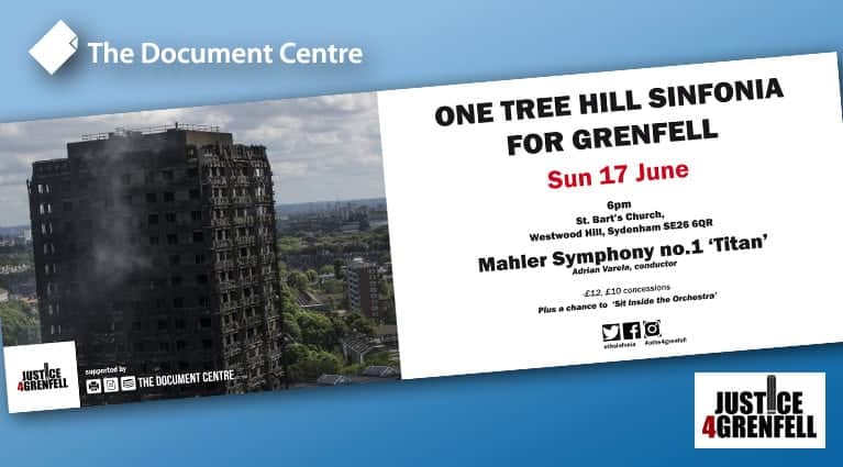 London Concert in aid of Justice4Grenfell – with Banner Support by The Document Centre